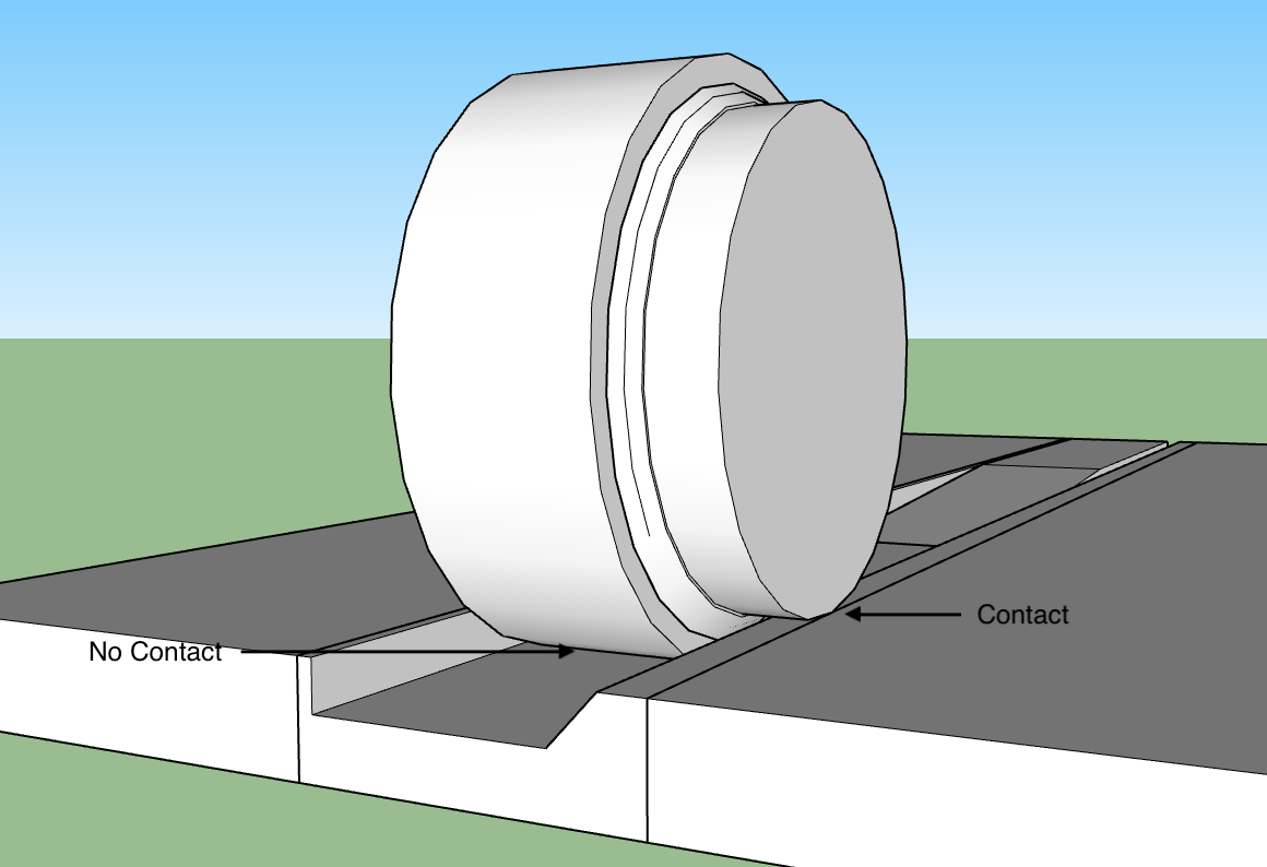 A drawing of a round object on top of concrete.